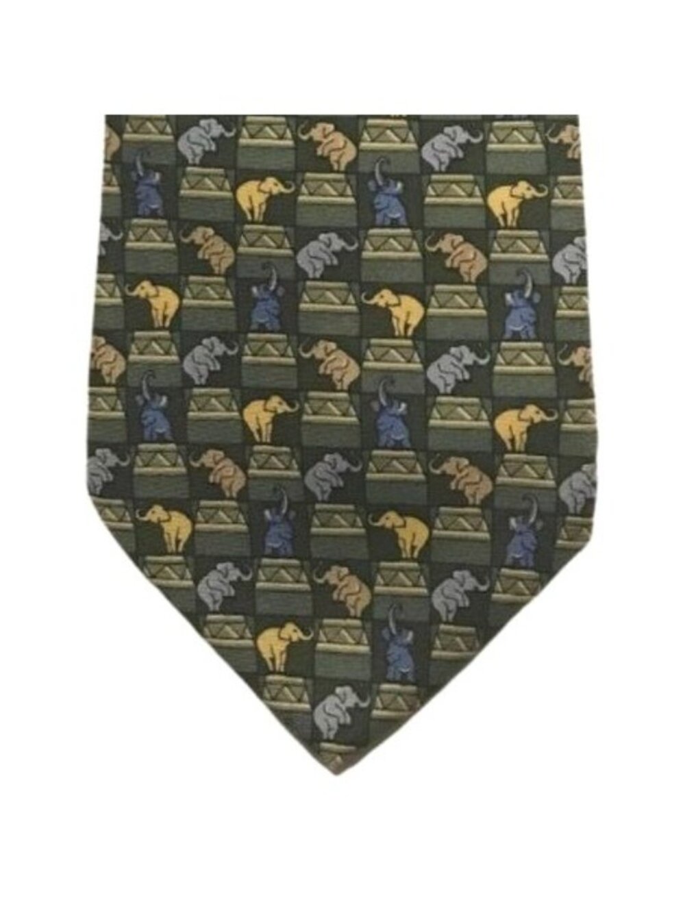 Tommy Hilfiger Necktie Tie Circus Elephants Peanuts Silk Green Blue Yellow 58"